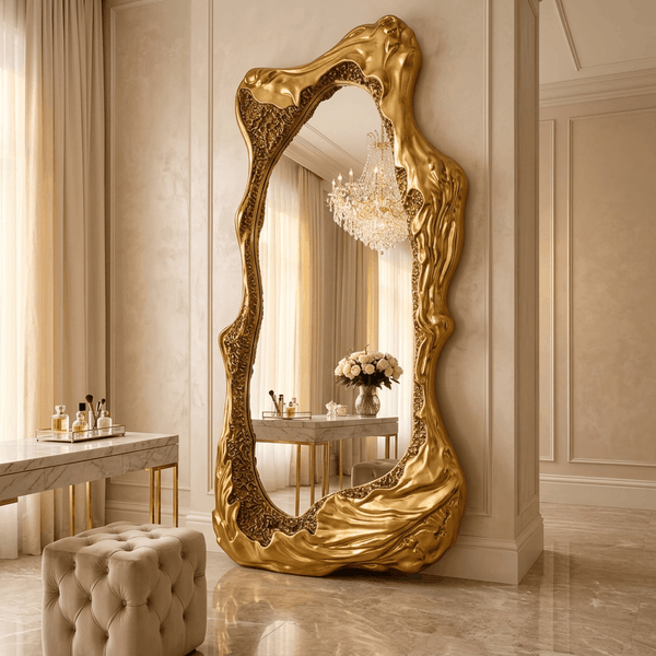 Sculptural Gold Statement Mirror