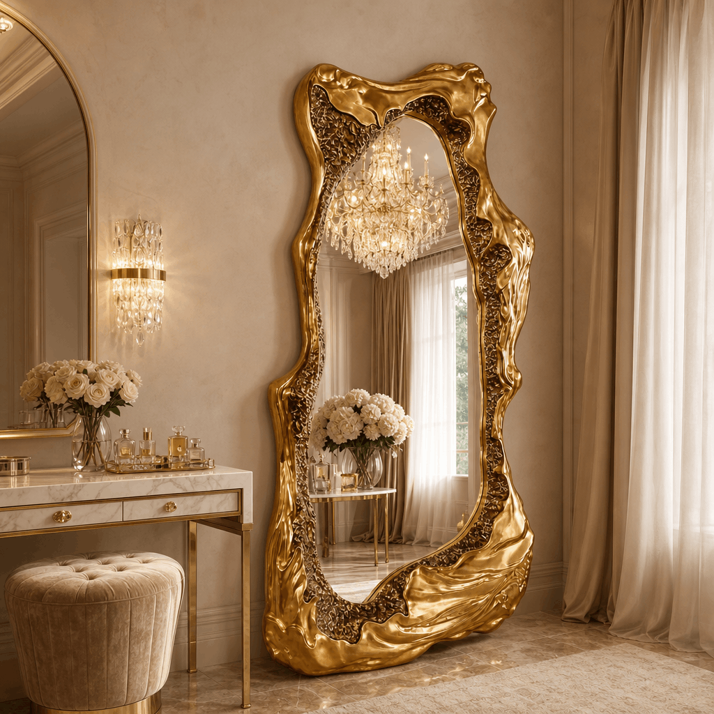 Sculptural Gold Statement Mirror