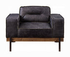 Antique Ebony Top-Grain Leather Lounge Chair with Wood & Metal Frame