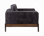 Antique Ebony Top-Grain Leather Lounge Chair with Wood & Metal Frame