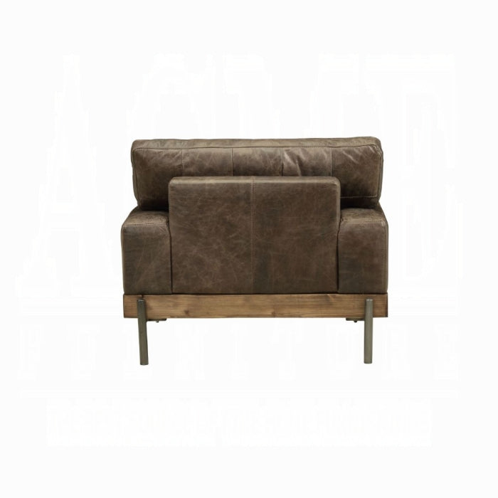 Vintage-Inspired Top Grain Leather Accent Chair with Oak Wood Base – Distressed Chocolate