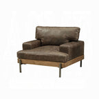 Vintage-Inspired Top Grain Leather Accent Chair with Oak Wood Base – Distressed Chocolate