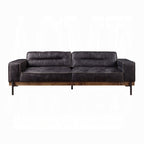 Antique Ebony Top-Grain Leather Sofa with Solid Wood Base – 96"