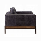 Antique Ebony Top-Grain Leather Sofa with Solid Wood Base – 96"