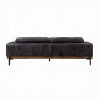 Antique Ebony Top-Grain Leather Sofa with Solid Wood Base – 96"
