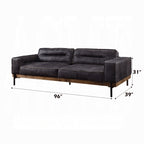Antique Ebony Top-Grain Leather Sofa with Solid Wood Base – 96"