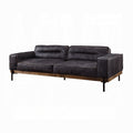 Antique Ebony Top-Grain Leather Sofa with Solid Wood Base – 96"
