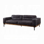 Antique Ebony Top-Grain Leather Sofa with Solid Wood Base – 96"
