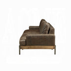 Vintage-Inspired Top Grain Leather Sofa with Oak Wood Base & Metal Legs – Distressed Chocolate