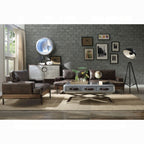 Vintage-Inspired Top Grain Leather Sofa with Oak Wood Base & Metal Legs – Distressed Chocolate