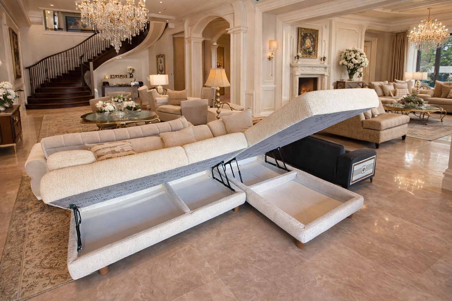 Luxury Cream Bouclé Sectional Sofa w/ Chaise