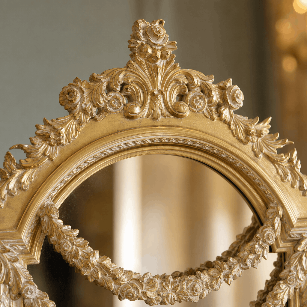 Victorian-Style Gold Triple Panel Mirror