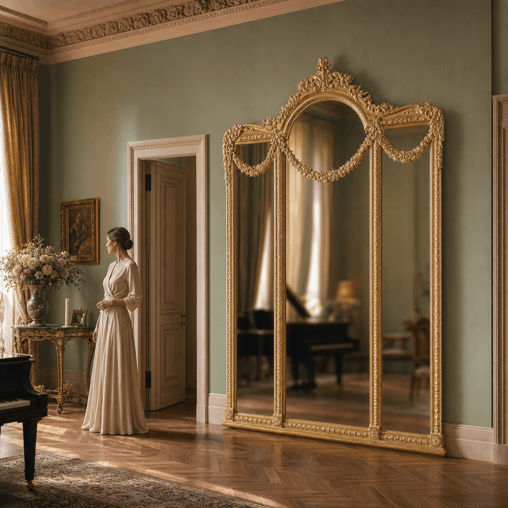 Victorian-Style Gold Triple Panel Mirror