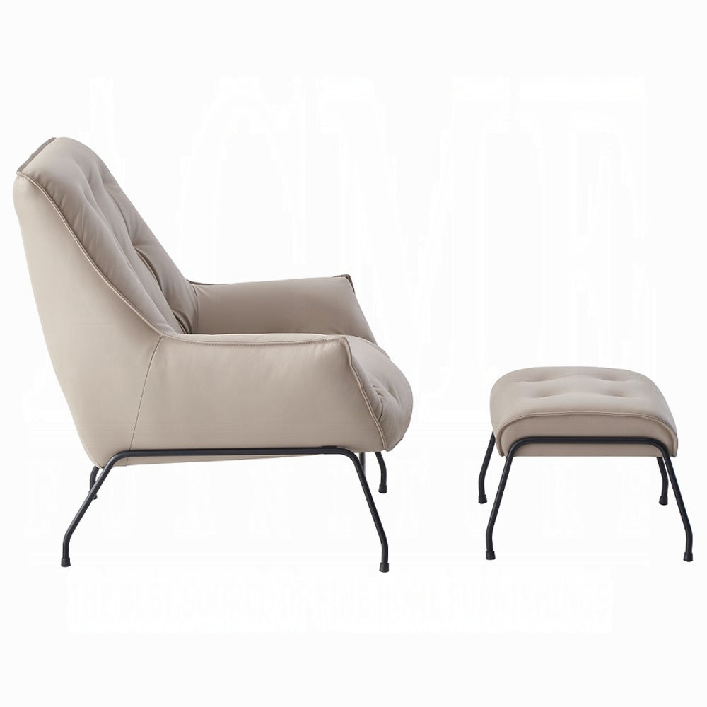 Modern Top-Grain Leather Accent Chair with Matching Ottoman — Choice of Sandstone or Khaki