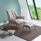 Modern Top-Grain Leather Accent Chair with Matching Ottoman — Choice of Sandstone or Khaki