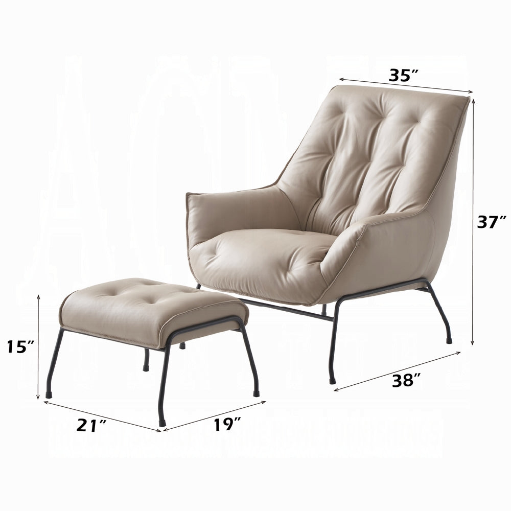 Modern Top-Grain Leather Accent Chair with Matching Ottoman — Choice of Sandstone or Khaki