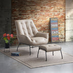 Modern Top-Grain Leather Accent Chair with Matching Ottoman — Choice of Sandstone or Khaki