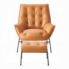 Modern Top-Grain Leather Accent Chair with Matching Ottoman — Choice of Sandstone or Khaki