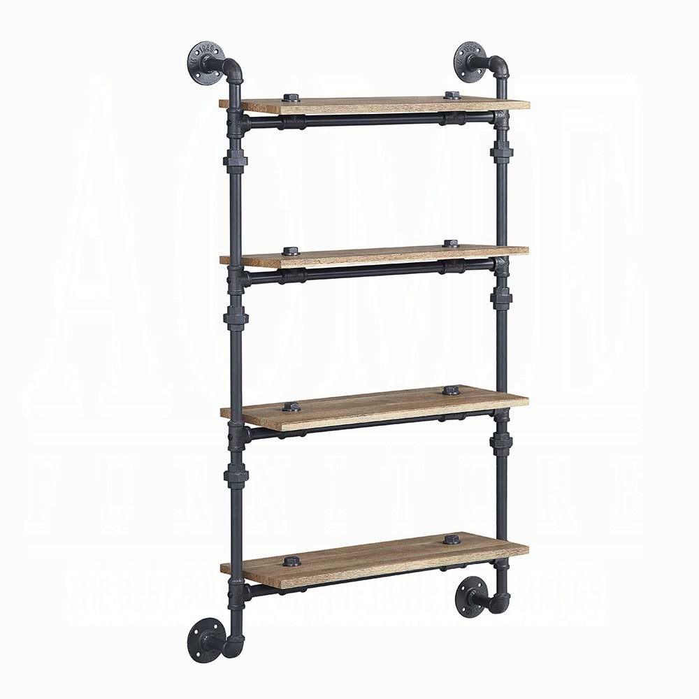 Ashford Industrial 4-Tier Oak & Black Metal Wall Shelf