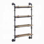 Ashford Industrial 4-Tier Oak & Black Metal Wall Shelf