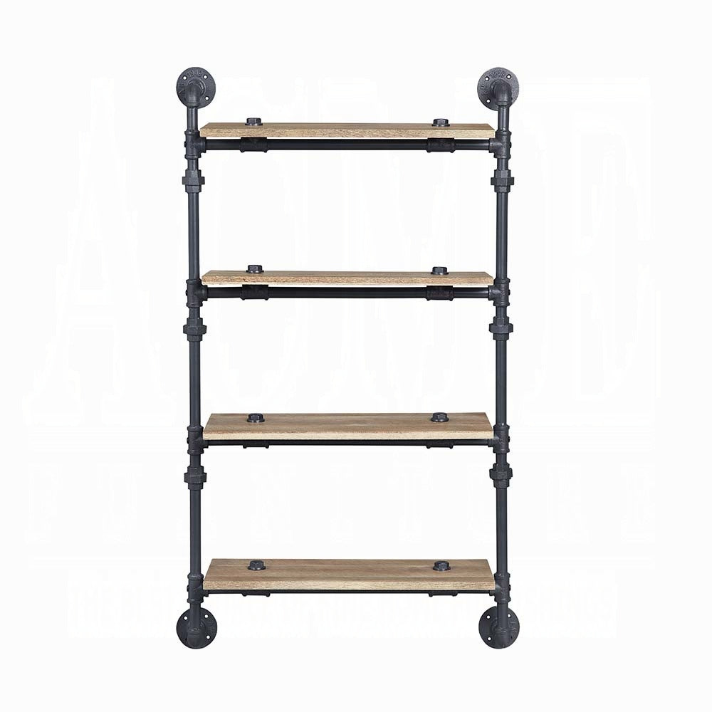 Ashford Industrial 4-Tier Oak & Black Metal Wall Shelf