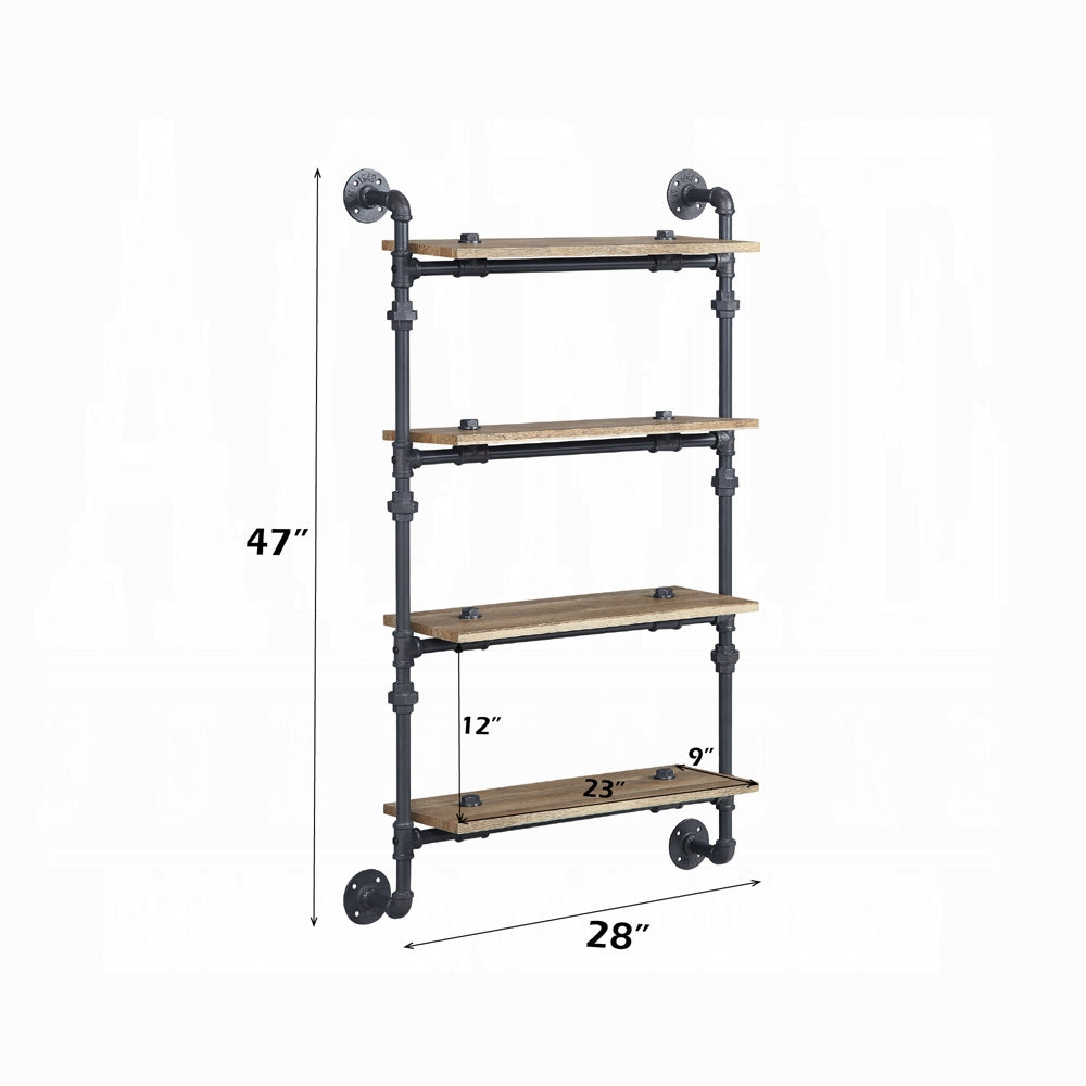 Ashford Industrial 4-Tier Oak & Black Metal Wall Shelf