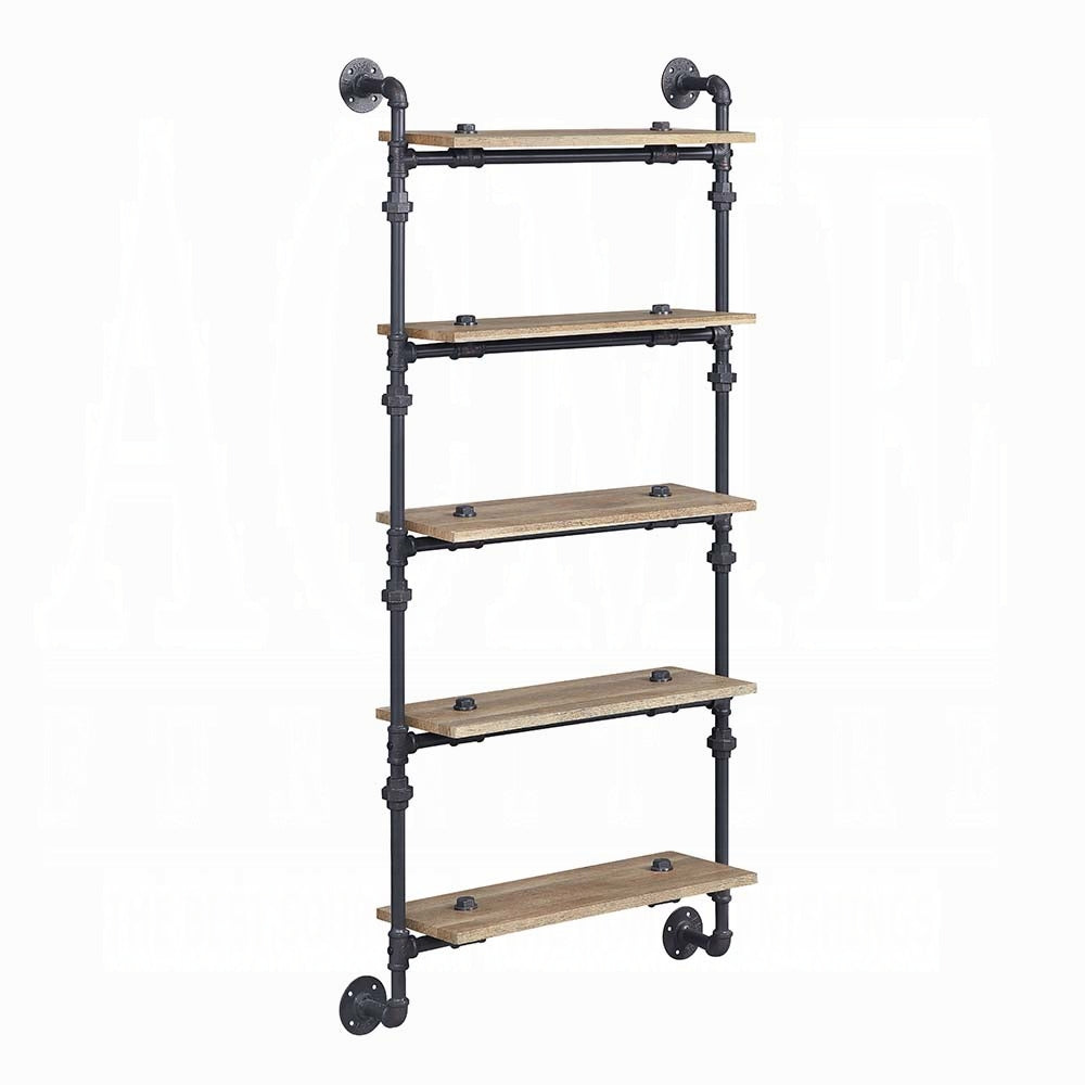 Ashford Industrial 5-Tier Oak & Black Metal Wall Shelf
