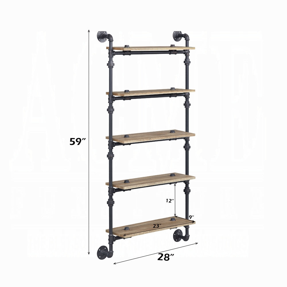 Ashford Industrial 5-Tier Oak & Black Metal Wall Shelf