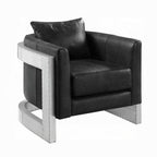 Valcrest Black Top-Grain Leather & Aluminum Accent Chair