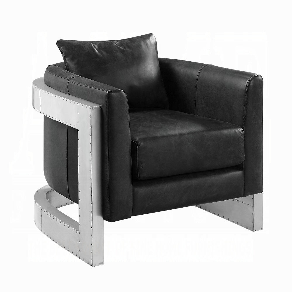 Valcrest Black Top-Grain Leather & Aluminum Accent Chair