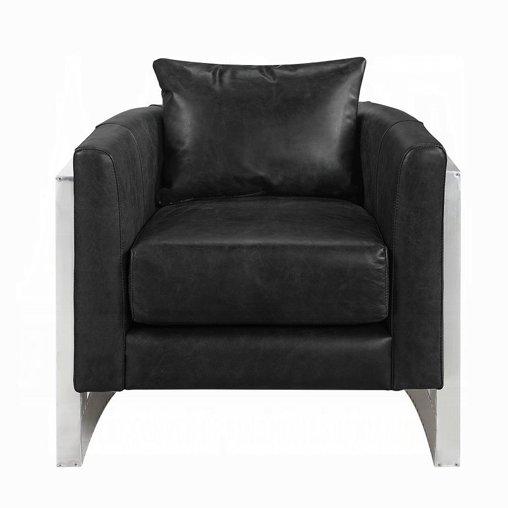 Valcrest Black Top-Grain Leather & Aluminum Accent Chair