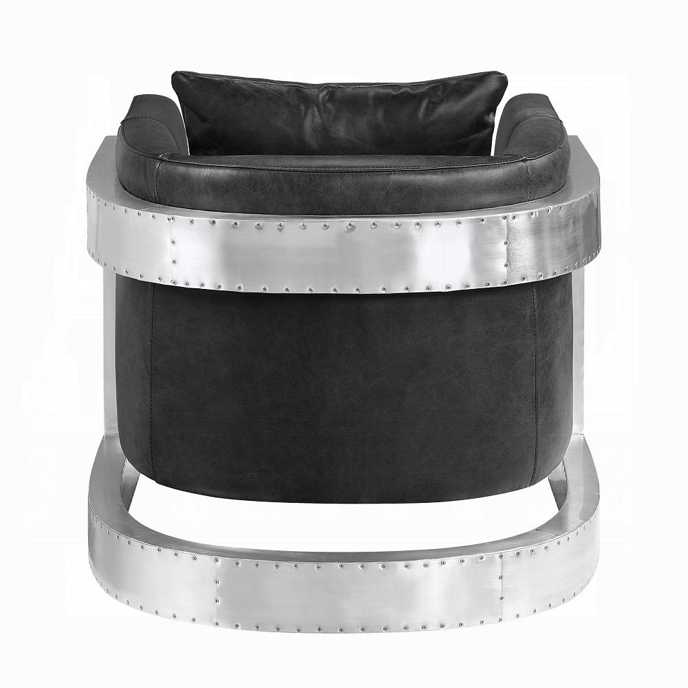 Valcrest Black Top-Grain Leather & Aluminum Accent Chair
