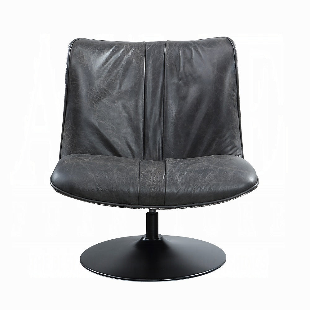 Vellmont Modern Black Top-Grain Leather Swivel Lounge Chair