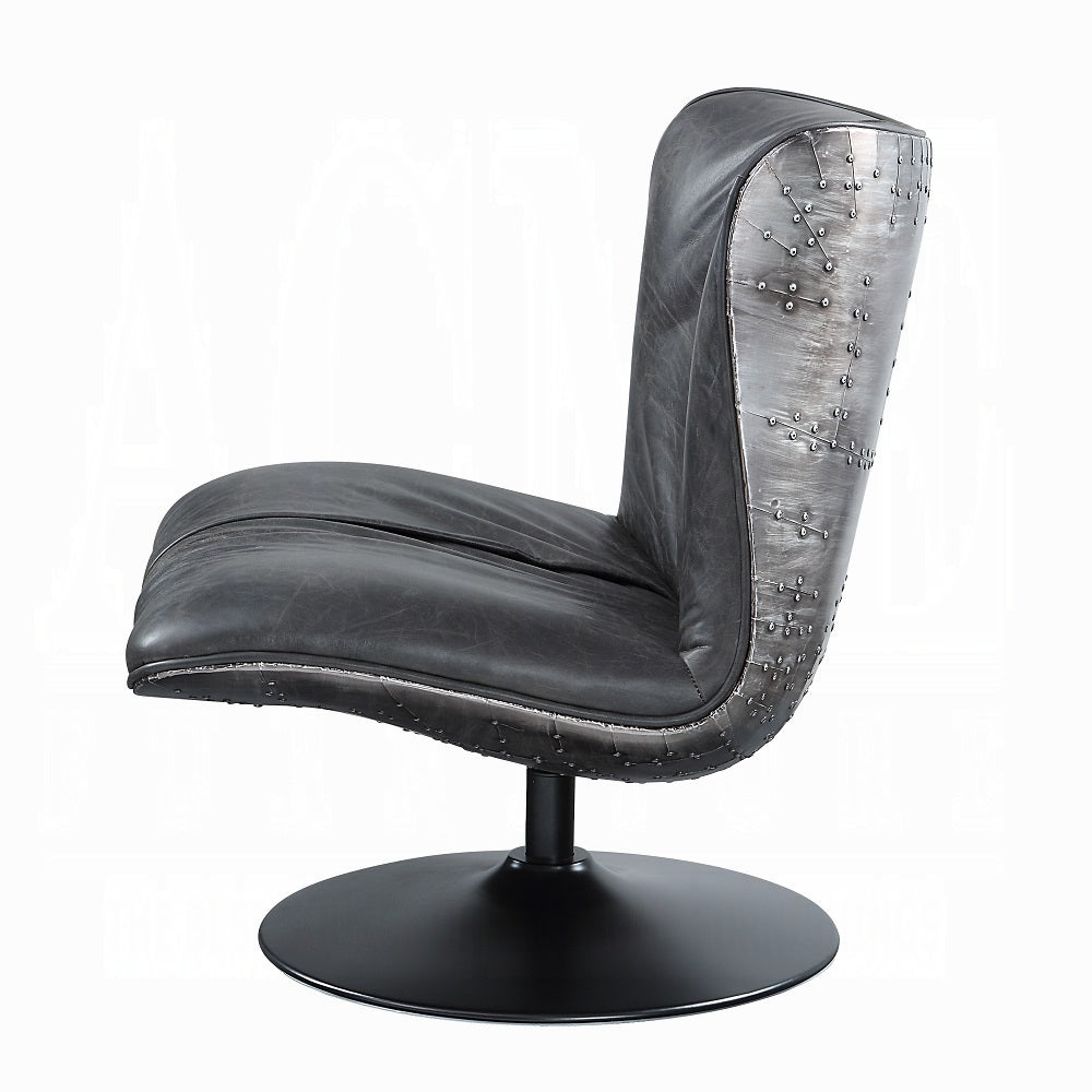 Vellmont Modern Black Top-Grain Leather Swivel Lounge Chair