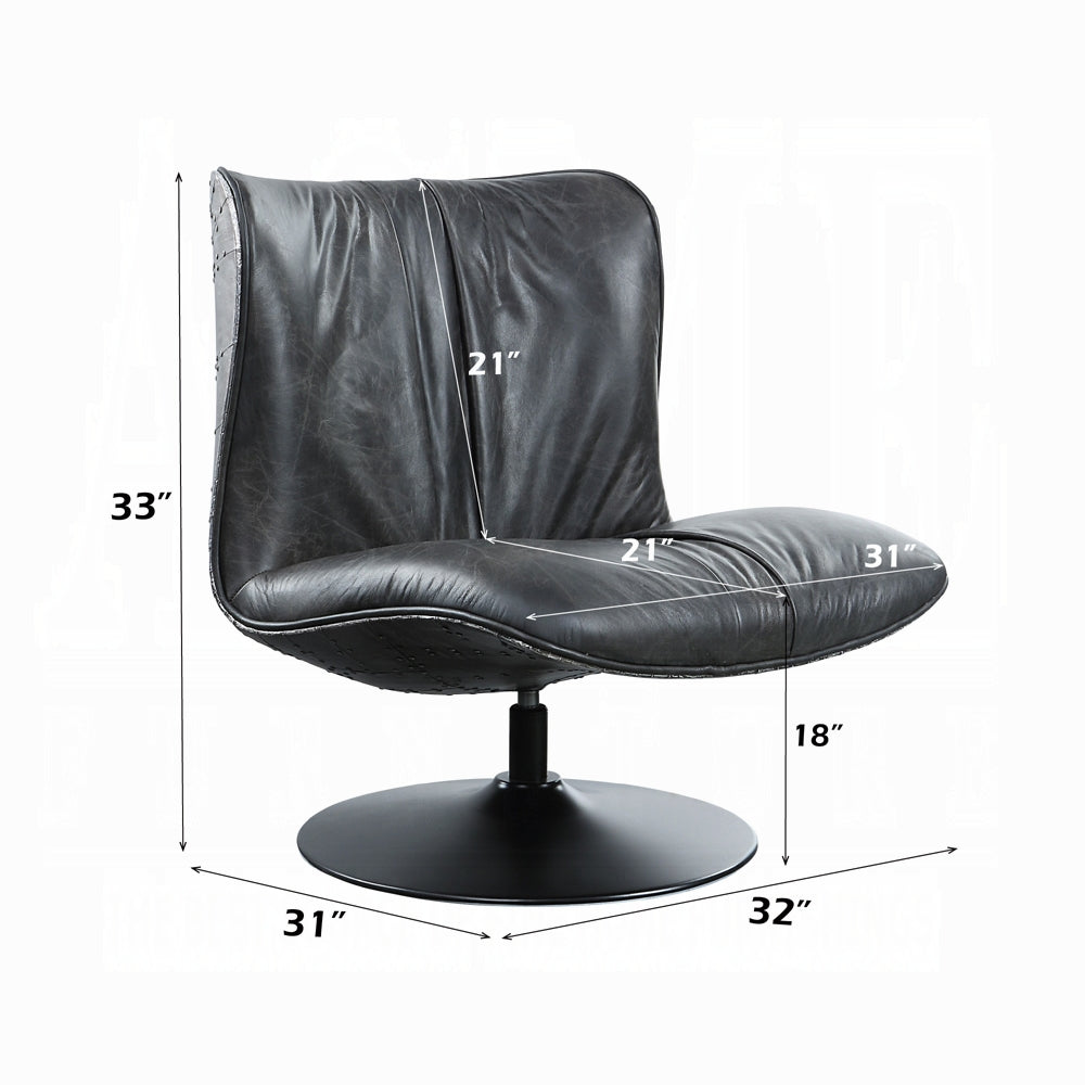 Vellmont Modern Black Top-Grain Leather Swivel Lounge Chair