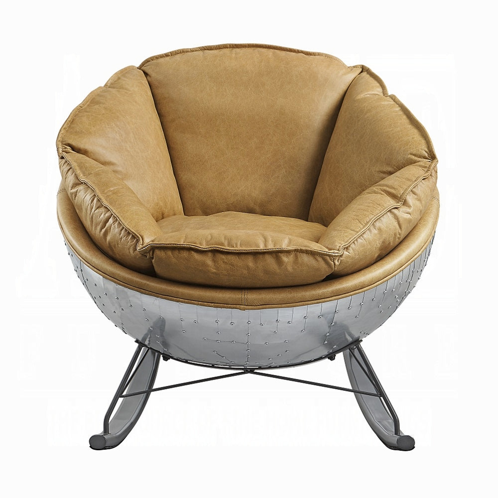 Cavaro Aviator Top-Grain Leather & Aluminum Rocking Lounge Chair – Camel Tan