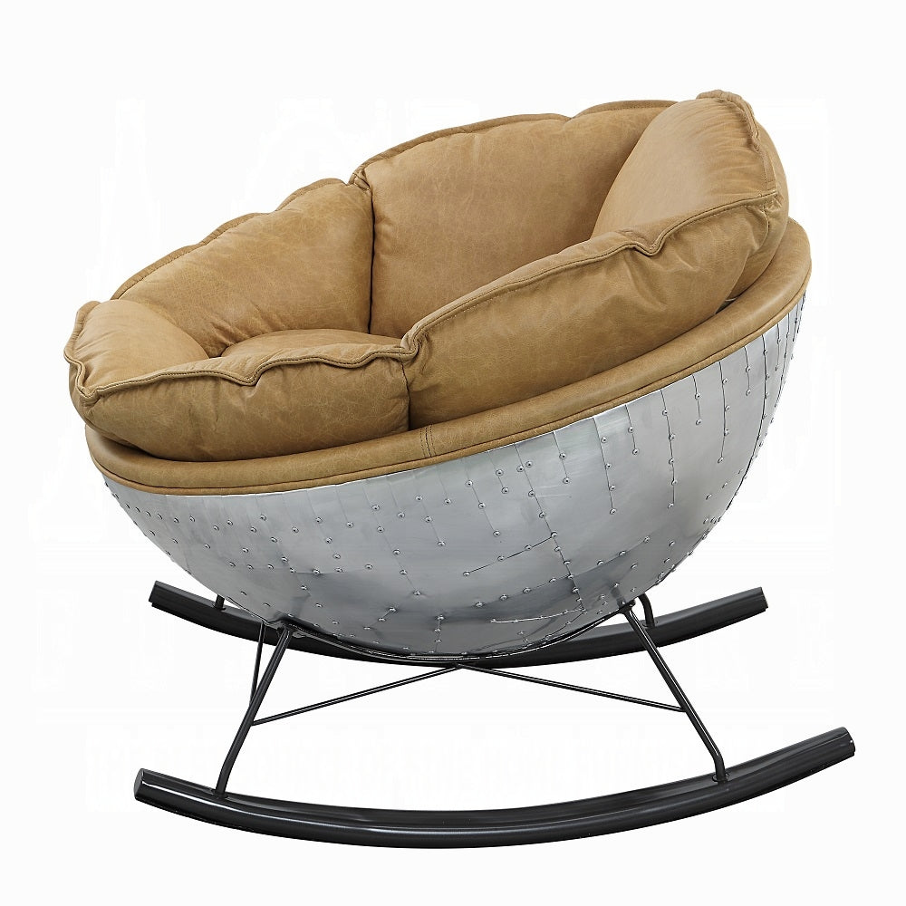 Cavaro Aviator Top-Grain Leather & Aluminum Rocking Lounge Chair – Camel Tan