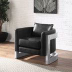 Valcrest Black Top-Grain Leather & Aluminum Accent Chair