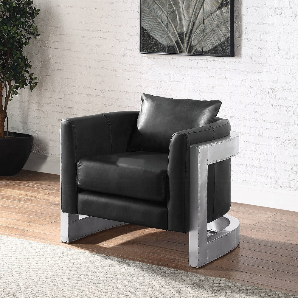Valcrest Black Top-Grain Leather & Aluminum Accent Chair