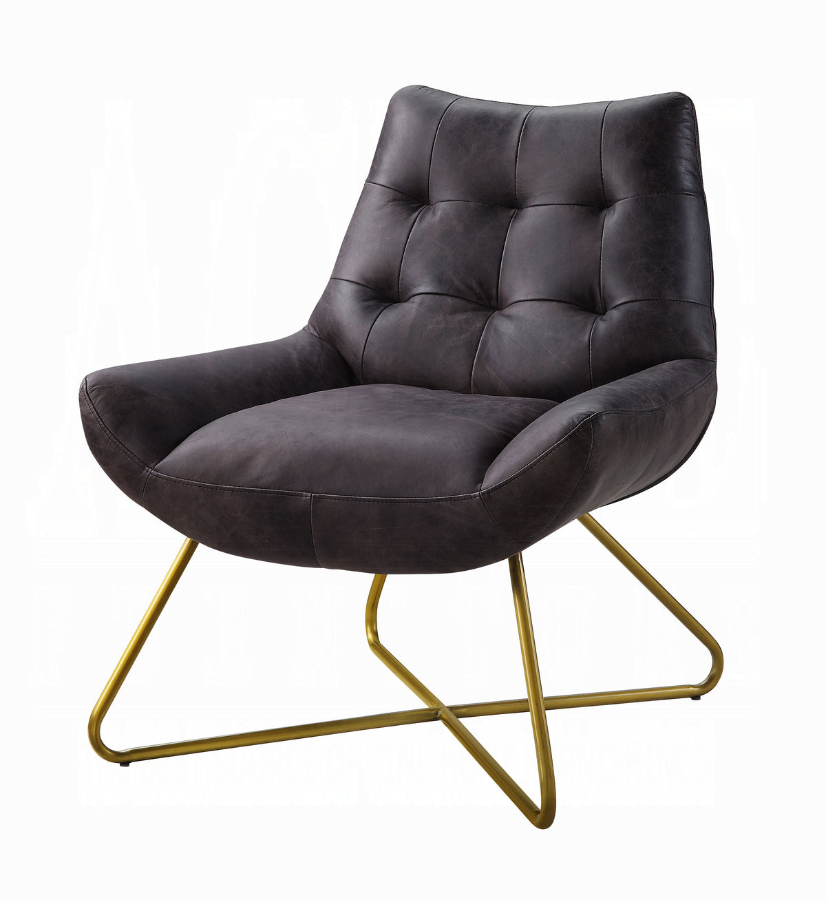 Monterelle Ebony Top-Grain Leather & Gold Accent Chair