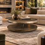 Aurelius Bronze Swivel Coffee Table – 39" Round Two-Tier Contemporary Luxury Design