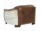 Vintage Aviator Brown Top-Grain Leather Loveseat with Riveted Aluminum Frame