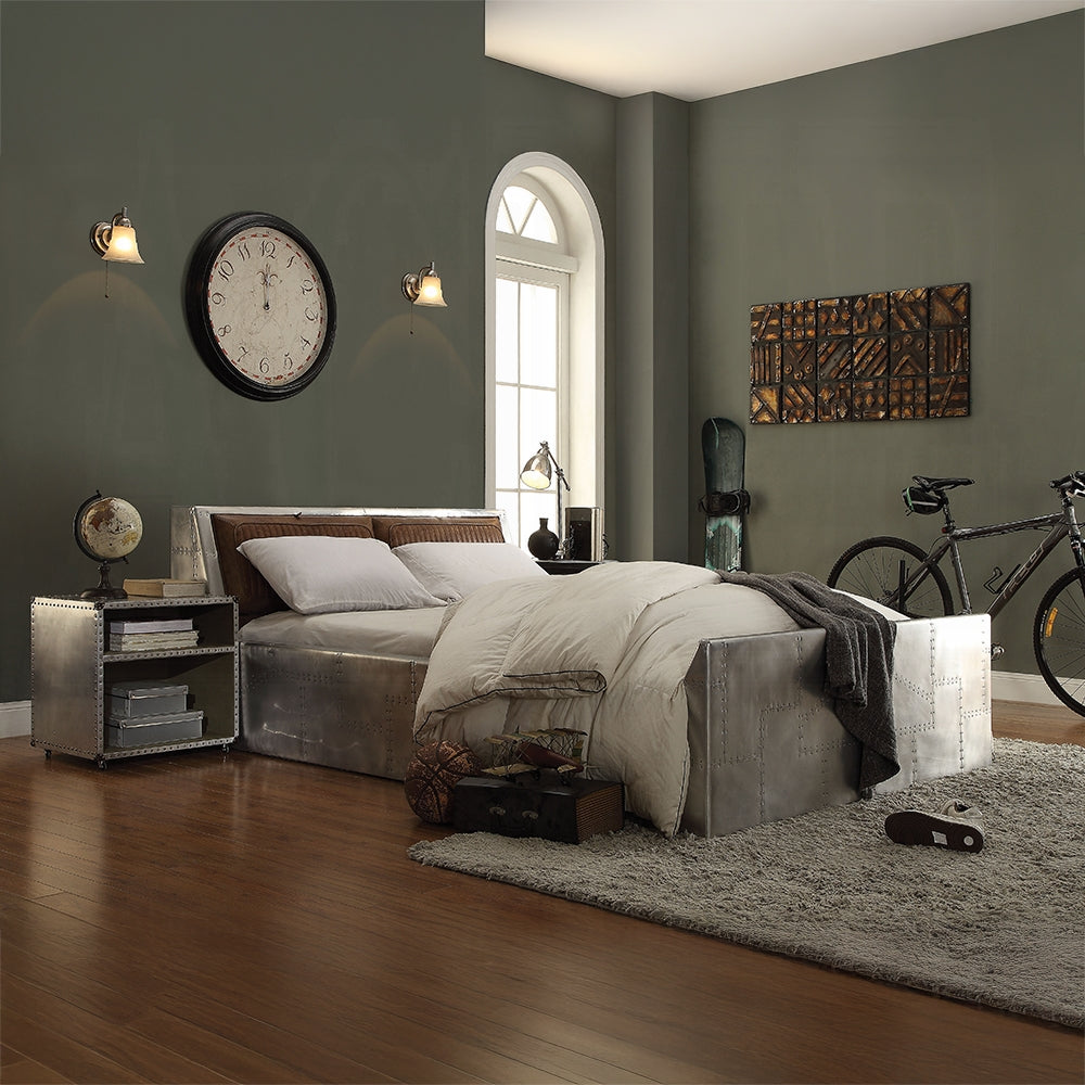 Brancaster Aviator Aluminum Nightstand with USB Charging Station – Industrial Luxury Bedside Table