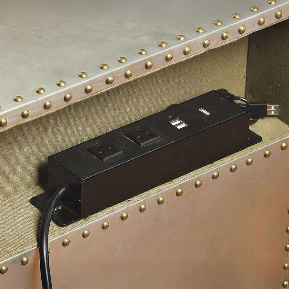 Brancaster Aviator Aluminum Nightstand with USB Charging Station – Industrial Luxury Bedside Table