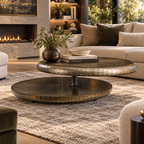 Aurelius Bronze Swivel Coffee Table – 39" Round Two-Tier Contemporary Luxury Design