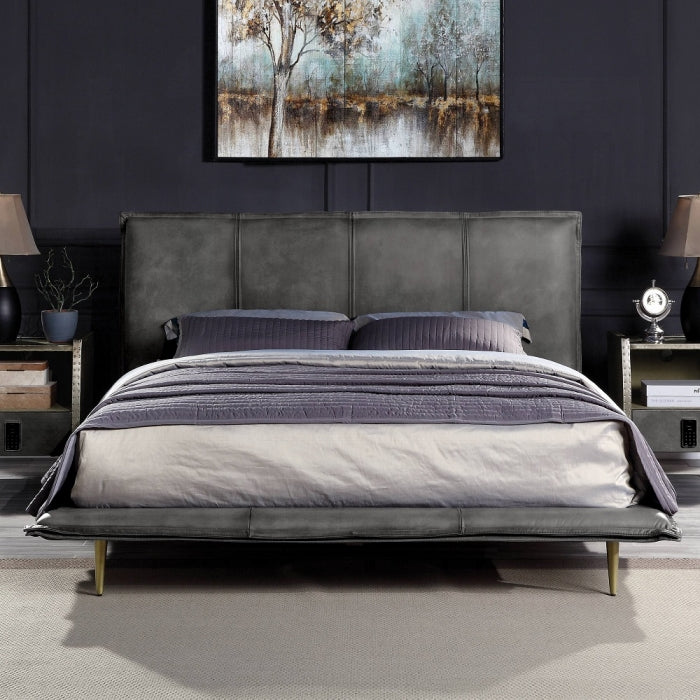 Rosalie Charcoal Gray Top-Grain Leather Platform Bed – Queen & King
