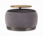 Decapree Luxury Leather & Velvet Ottoman with Built-In Side Table – Antique Slate & Gray