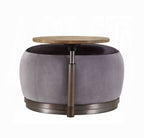 Decapree Luxury Leather & Velvet Ottoman with Built-In Side Table – Antique Slate & Gray