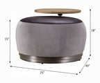 Decapree Luxury Leather & Velvet Ottoman with Built-In Side Table – Antique Slate & Gray
