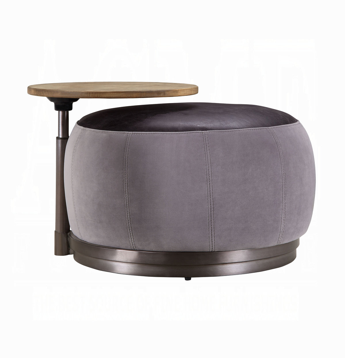 Decapree Luxury Leather & Velvet Ottoman with Built-In Side Table – Antique Slate & Gray